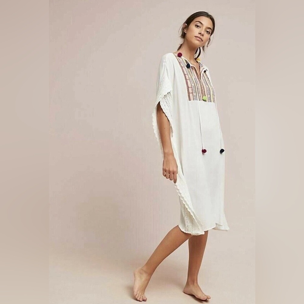 Anthropologie Bilson Caftan Dress – Embroidered Pom Pom – Size XS Festival